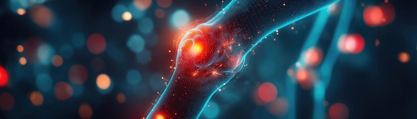 Poster - Close-up of a glowing joint structure highlighting health and wellness in a futuristic digital concept.