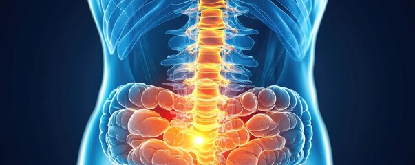 Poster - Detailed anatomy illustration showing the human spine and surrounding organs in vibrant colors.