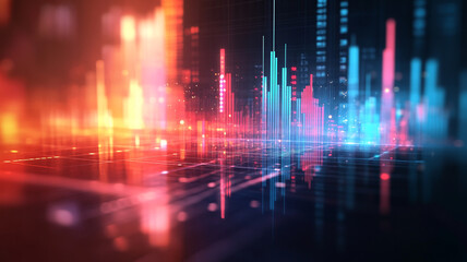 Fototapete - Vibrant digital landscape with colorful data visualization and glowing light effects