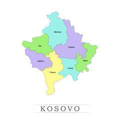  Kosovo administrative divisions. Kosovo map illustration vector.