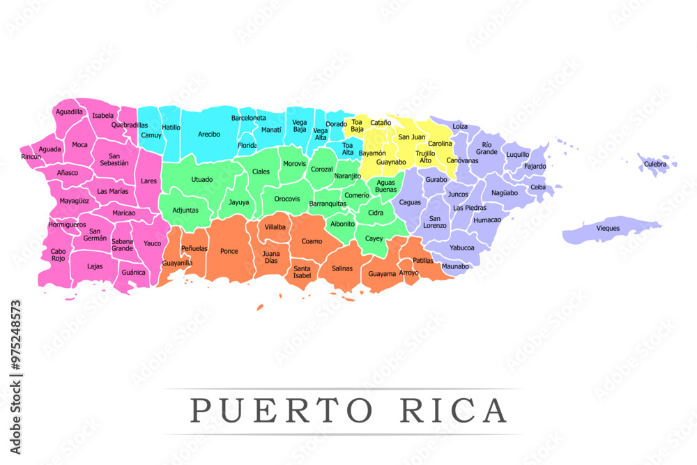 Puerto Rico Adobe Puerto Rico administrative divisions. Puerto Rico map illustration ...