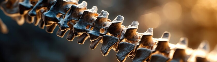 Poster - Detailed close-up of a vertebral column displaying unique textures and lighting, ideal for anatomical or biological themes.