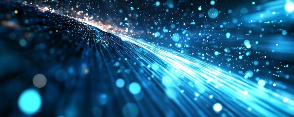 Poster - Abstract blue light particles in motion, digital technology and future concept