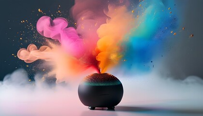 Wall Mural - Vibrant Aroma Diffuser Capturing the Essence of Fragrance with a Multicolored Mist Explosion