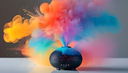 Wall Mural - Vibrant Aroma Diffuser Capturing the Essence of Fragrance with a Multicolored Mist Explosion