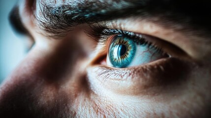 Poster - Close-up of a mesmerizing blue eye, showcasing intricate details and vibrant colors, highlighting human emotion and depth.