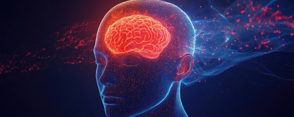 Aufkleber - A glowing human brain graphic, representing creativity and cognition with luminous energy fields surrounding the head.