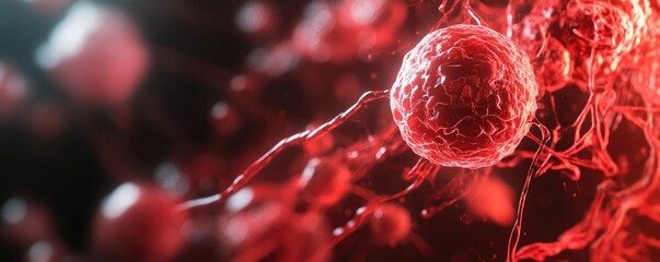 Poster - Abstract red cell structures representing biological activity, showcasing intricate details of cellular dynamics and life processes.