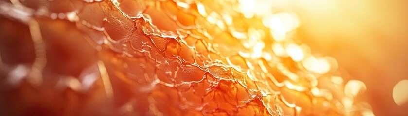 Poster - A close-up view of textured surface with warm lighting, showcasing intricate details and patterns in an abstract style.