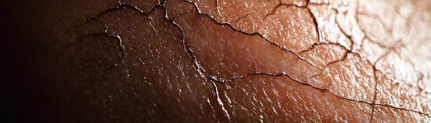 Poster - Close-up of dry, cracked skin showing an intricate texture and detail, highlighting the natural appearance and condition of skin.