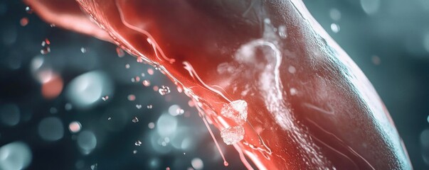 Poster - Close-up of a dynamic fluid splash, showcasing vibrant colors and textures, perfect for artistic or scientific themes.