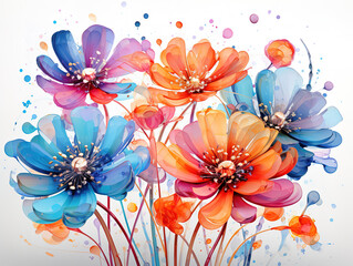 Wall Mural - Excellent Watercolor painting blooming flower modern digital art imitation of hand painted