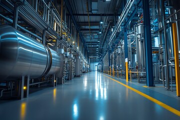 Poster - Industrial Factory Interior with Metal Piping and Tanks