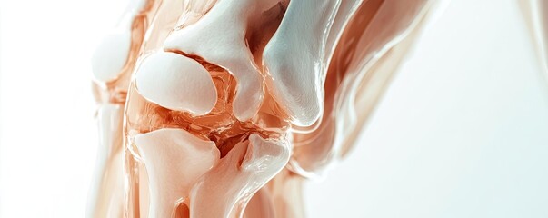 Poster - Detailed close-up of a human knee joint, illustrating the anatomy and structure for educational purposes.