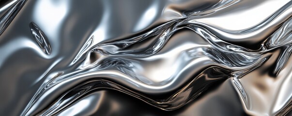 Sticker - Metallic abstract texture with flowing curves and reflections, modern art concept