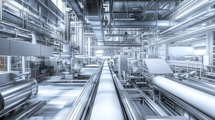 Poster - Industrial Conveyor System with Metallic Pipes and Machinery