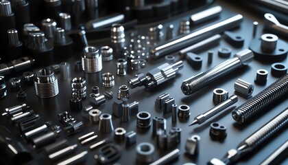 Poster - Closeup of Various Metal Parts on a Black Surface