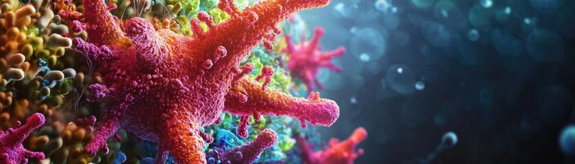 Poster - Vibrant coral structure showcasing diverse colors and textures in an underwater landscape, highlighting marine life's beauty.