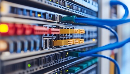 Poster - Close-up of Server Rack with Network Cables Connected