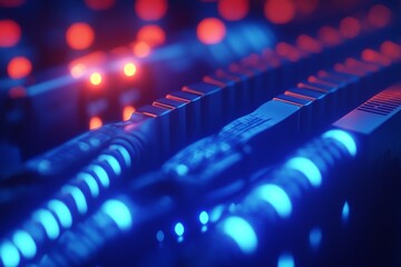 Poster - Close-up of Server Racks with Red and Blue Lights