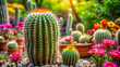 © Selene Studio - Cactus plant surrounded by blooming flowers in a garden, cactus, desert, succulent, garden, greenery, nature, spikes, thorns