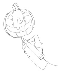 Poster - One continuous line of Jack O' Lantern drawn by with felt tip pen. Thin Line Halloween pumpkin Illustration vector concept. Contour Drawing Creative ideas.
