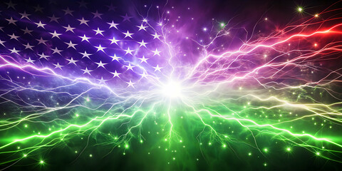 Lavender and green lightning explosion over abstract patriotic scene, lavender, green, lightning, explosion, abstract, patriotic