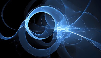 Futuristic Abstract Fractal Design Featuring Blue Circles and Techno Elements Against a Black Background