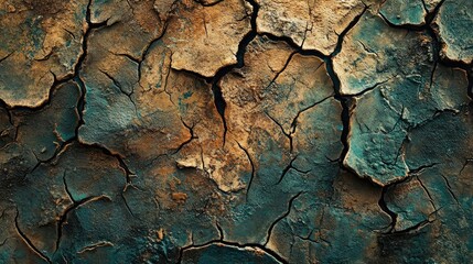 Poster - Close-up of cracked surface showing layers of texture and color, ideal for backgrounds and artistic designs.