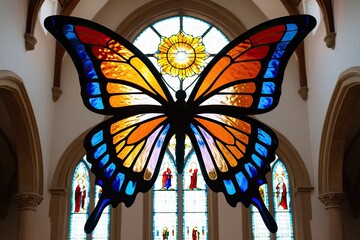 Radiant Stained-Glass Butterfly Symbolizing Transformation and the Holy Spirit in the New Testament