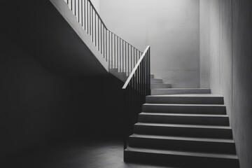 Wall Mural - ascension amidst shadows: a captivating journey through a mysterious stairwell awaiting discovery