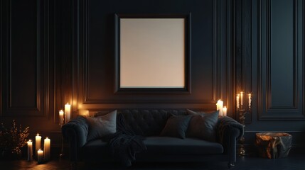 Dark and Elegant Living Room with Candlelight