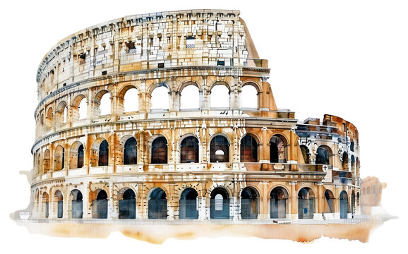 PNG  Historic Roman Colosseum watercolor illustration