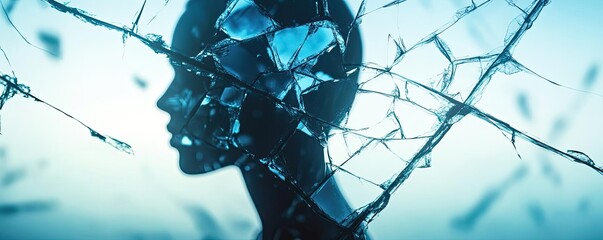 Poster - A shattered mannequin head symbolizes fragility, identity, and transformation in a captivating, abstract scene.