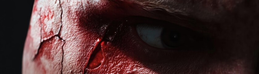 Poster - A close-up of a human eye with dramatic lighting and a striking blood effect, capturing intense emotion and artistic detail.