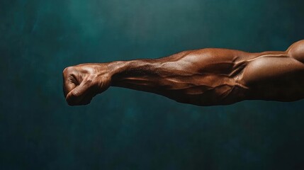 Poster - A close-up of a muscular arm showcasing defined veins and strength against a textured background, embodying power and fitness.