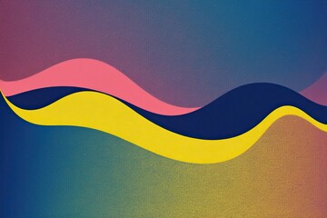 Wall Mural - Vibrant Grainy Gradient Background in Blue Pink Yellow with Abstract Glowing Waves and Dark Texture