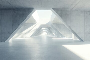 Wall Mural - 3d render of abstract futuristic architecture with empty concrete floor. Scene for car presentation , ai