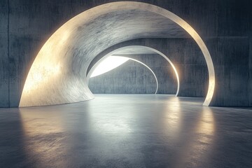 Wall Mural - 3d render of abstract futuristic architecture with empty concrete floor. Scene for car presentation , ai