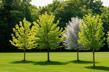 Wall Mural - Field Maple and Silver Maple Trees Surrounded by Summer Greenery on White Background