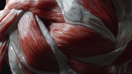 Aufkleber - Detailed close-up of human muscle anatomy, showcasing intricate textures and colors of muscle fibers for educational use.
