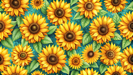 Sticker - Sunflower floral seamless pattern with bright colors perfect for a summer background, sunflower, floral, seamless, pattern