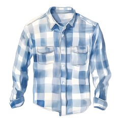 Sticker - Watercolor Illustration of a Blue Plaid Button Down Shirt