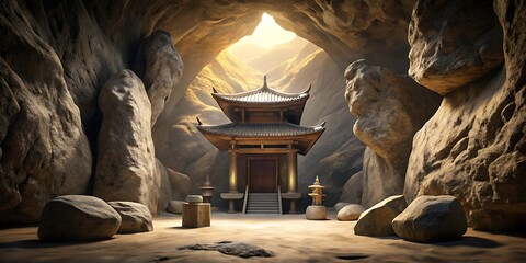 minimal ancient temple studio mockup cave stones