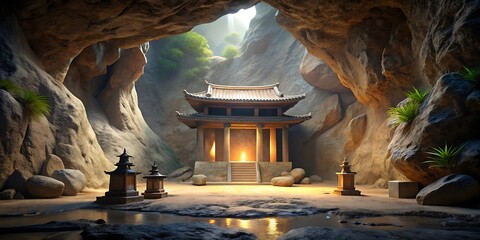 minimal ancient temple studio mockup cave stones