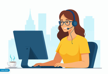 Wall Mural - Smiling Customer Service Representative with Headset