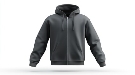 Wall Mural - Black zipper hoodie mockup on white background.