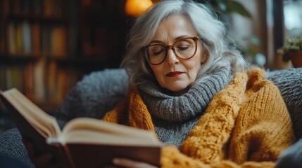 Woman Reading a Book in a Cozy Setting