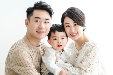 Asian family studio photo with copy space