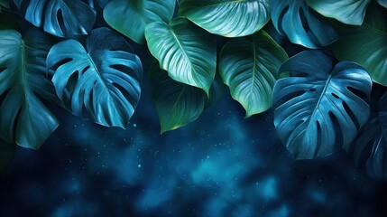 Sticker - Tropical Leaves Against a Blue Background